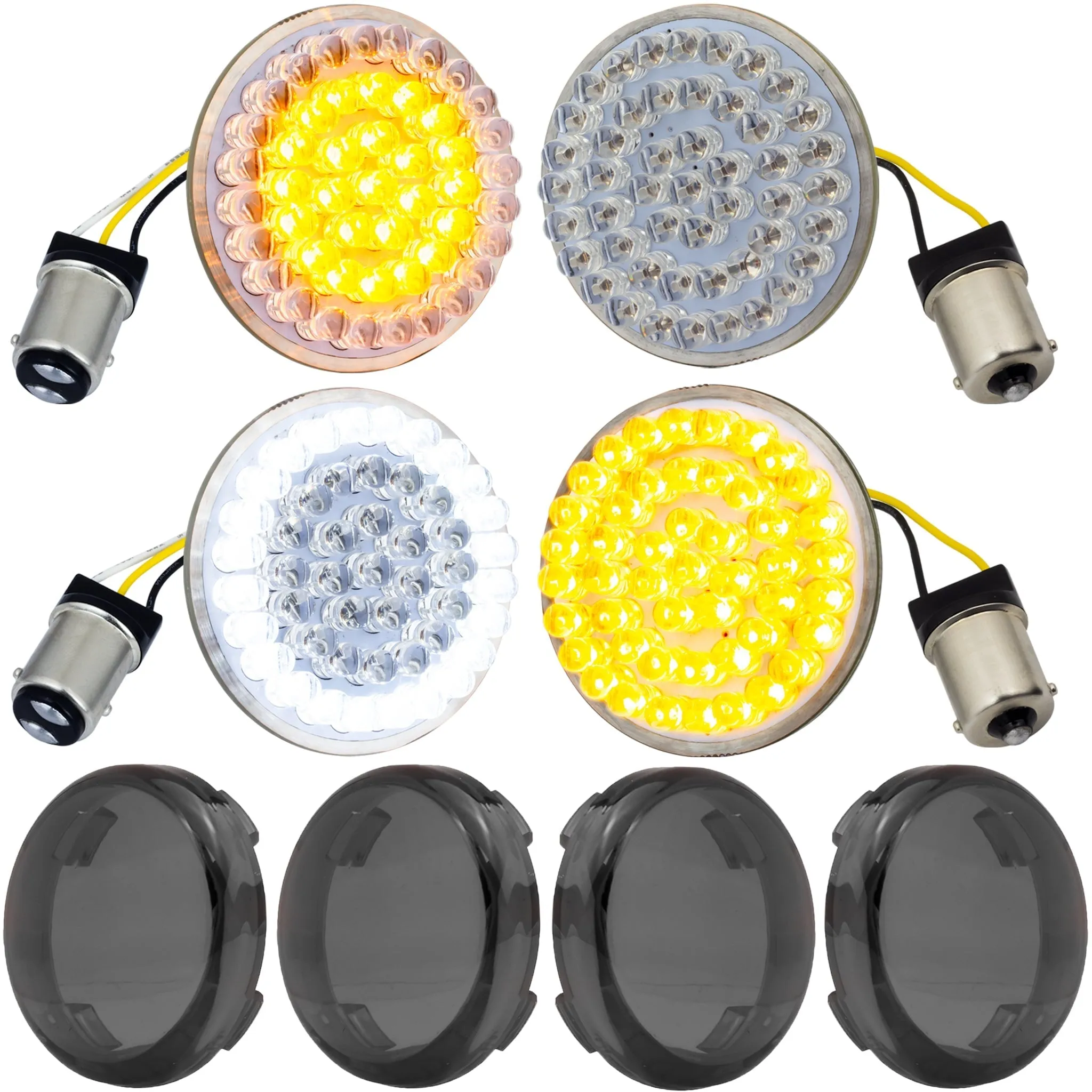 Eagle Lights 2” LED Turn Signal and Running Light Kit for Harley Davidson Motorcycles - Generation I / 1157 Front / 1156 Amber Rear