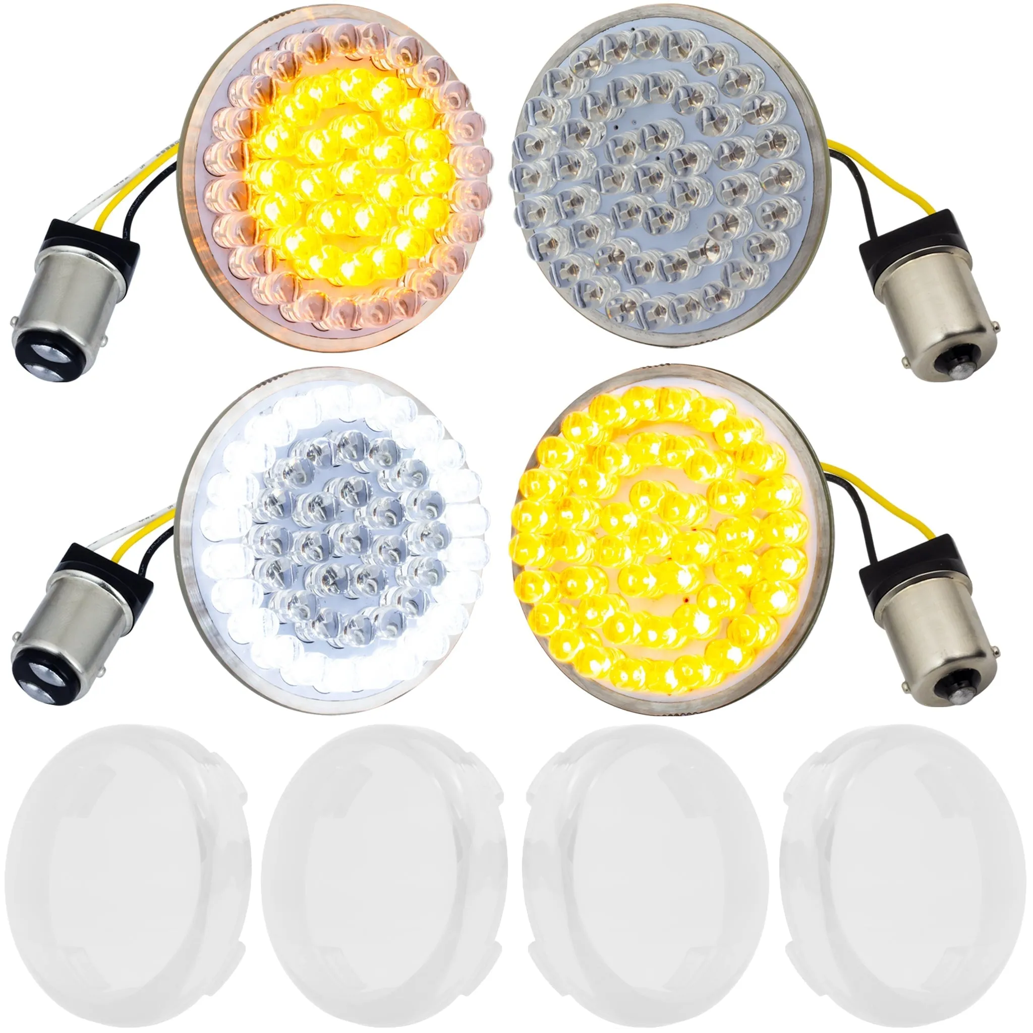 Eagle Lights 2” LED Turn Signal and Running Light Kit for Harley Davidson Motorcycles - Generation I / 1157 Front / 1156 Amber Rear