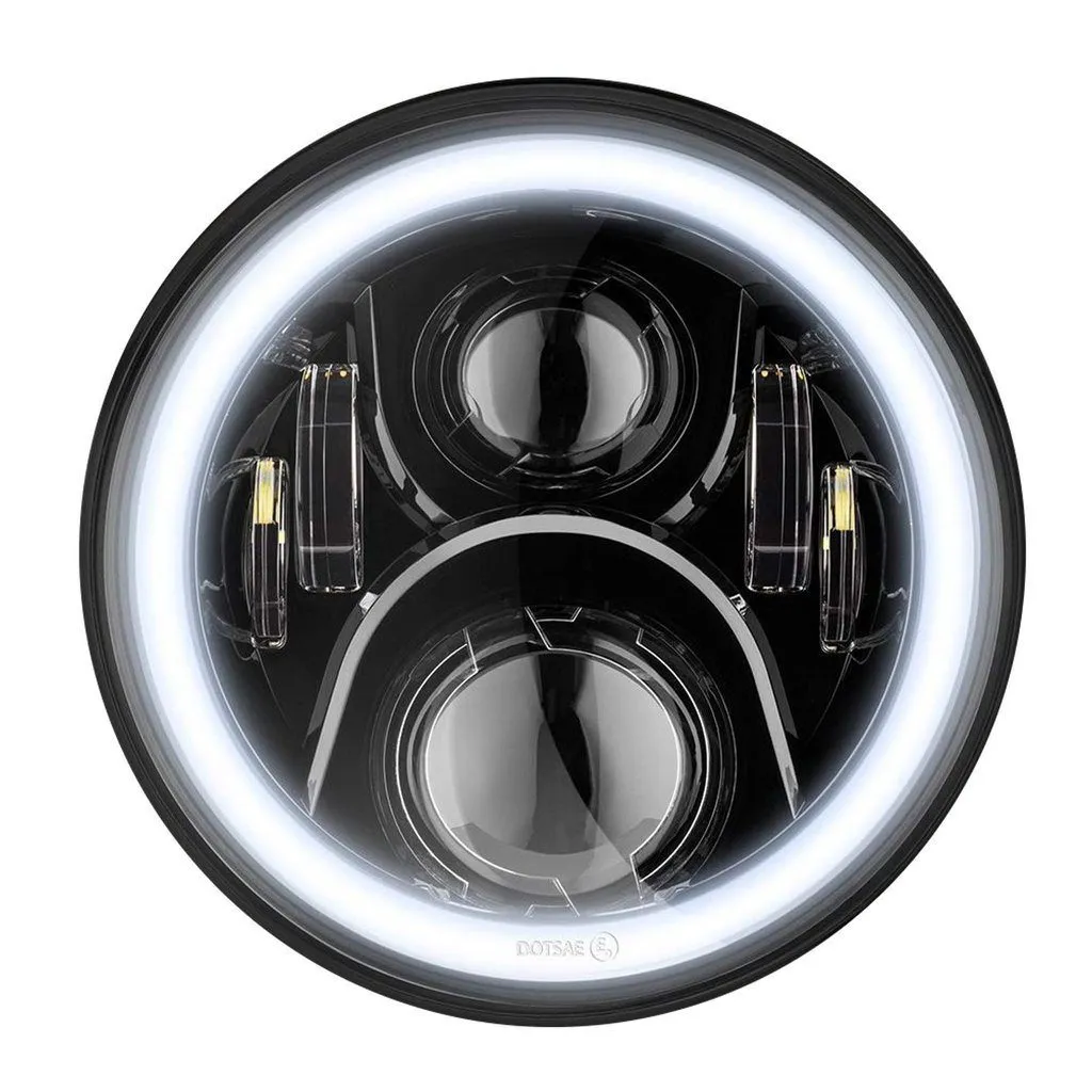 Eagle Lights 7" Round LED Projection Headlight Generation II- Black - Halo Ring - Jeep Wrangler