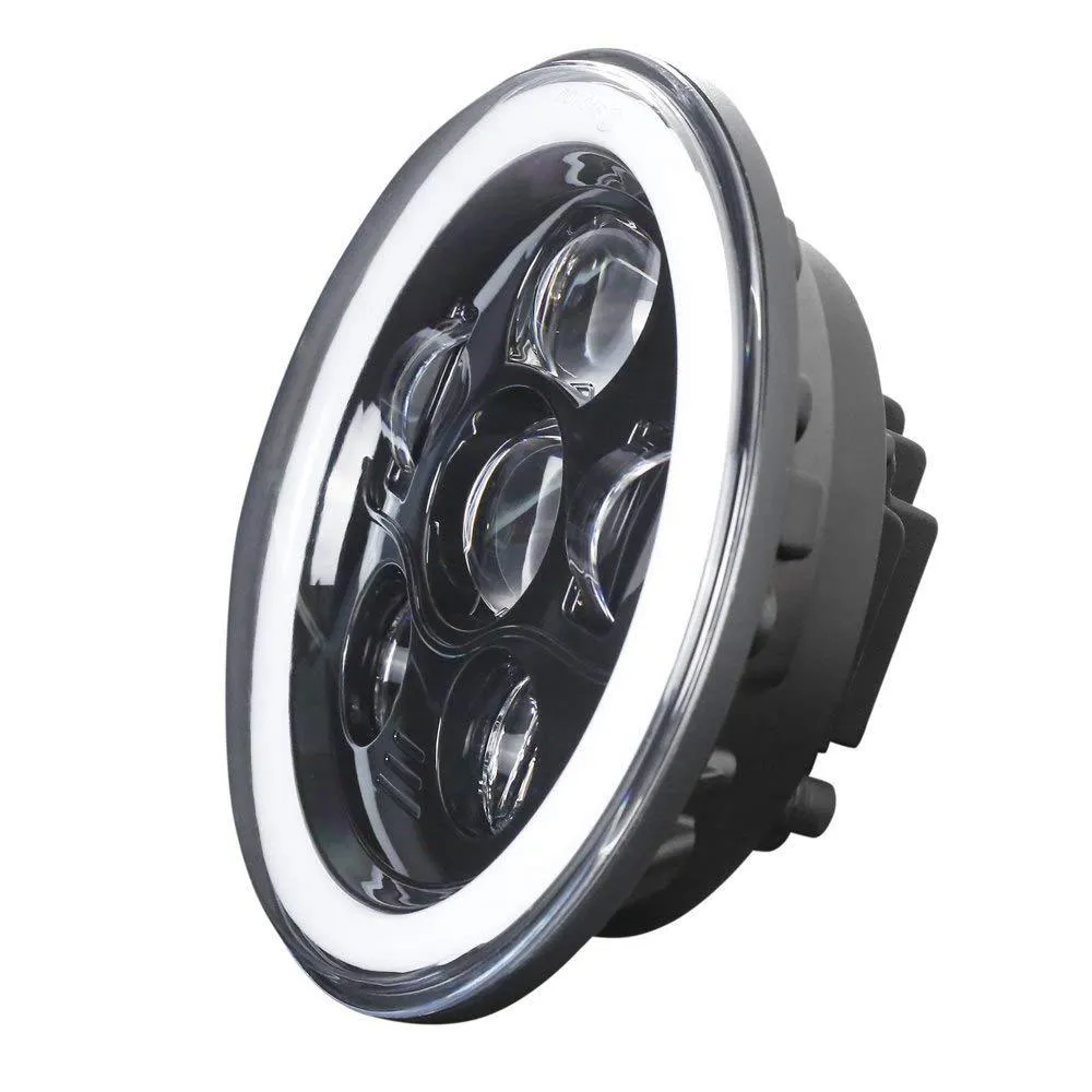 Eagle Lights 7" Round LED Projection Headlight Generation III- Black - Halo Ring - Jeep Wrangler