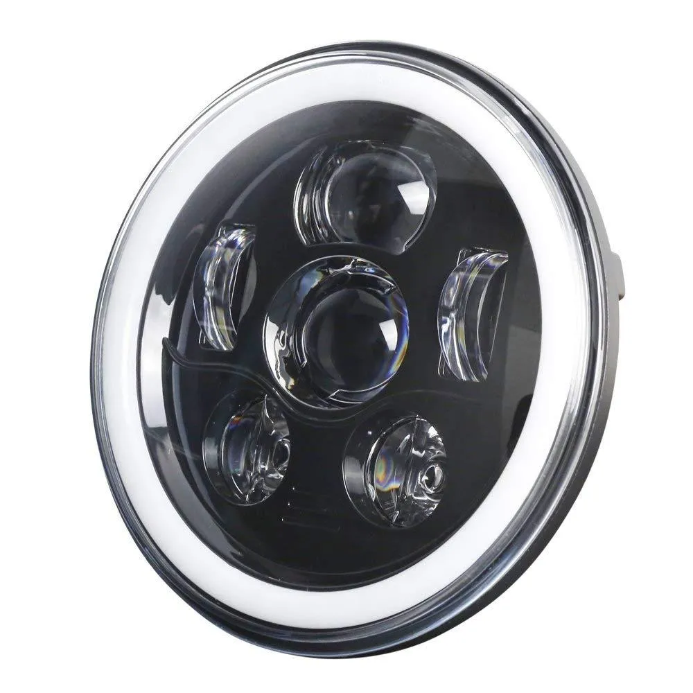 Eagle Lights 7" Round LED Projection Headlight Generation III- Black - Halo Ring - Jeep Wrangler