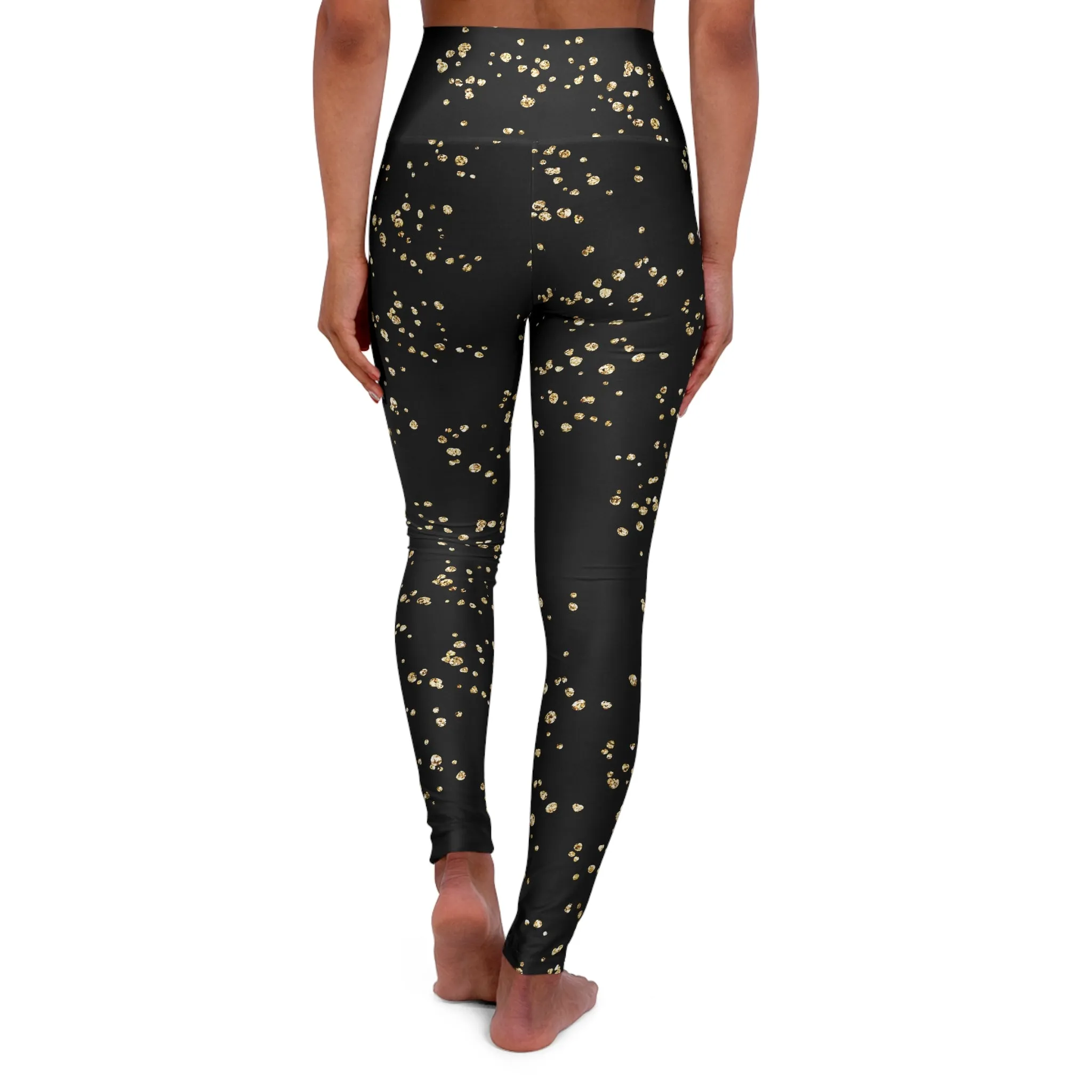 Elegant High Waisted Yoga Leggings with Gold Accents