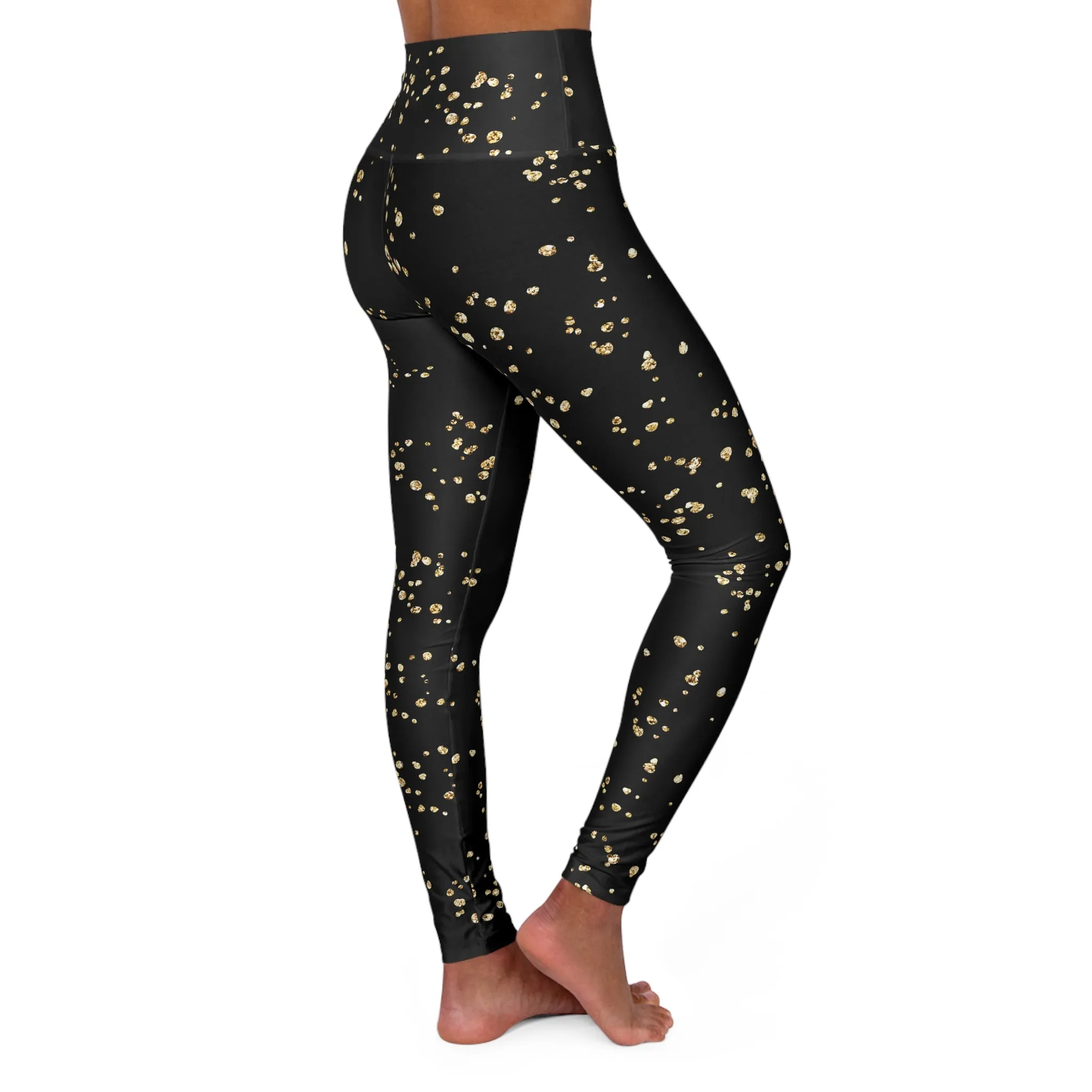 Elegant High Waisted Yoga Leggings with Gold Accents