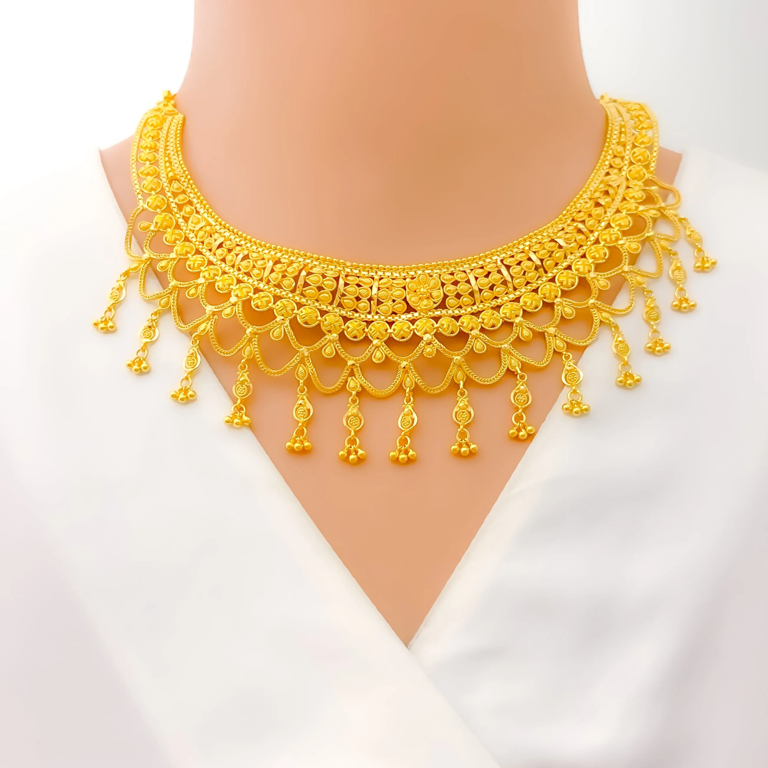 Elegant Tasseled 22k Gold Necklace Set