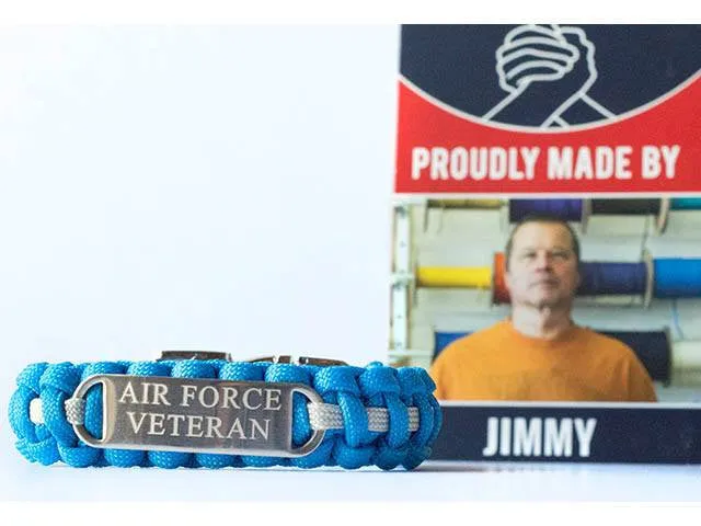Engraved Stainless Steel Air Force Veteran Paracord Bracelet