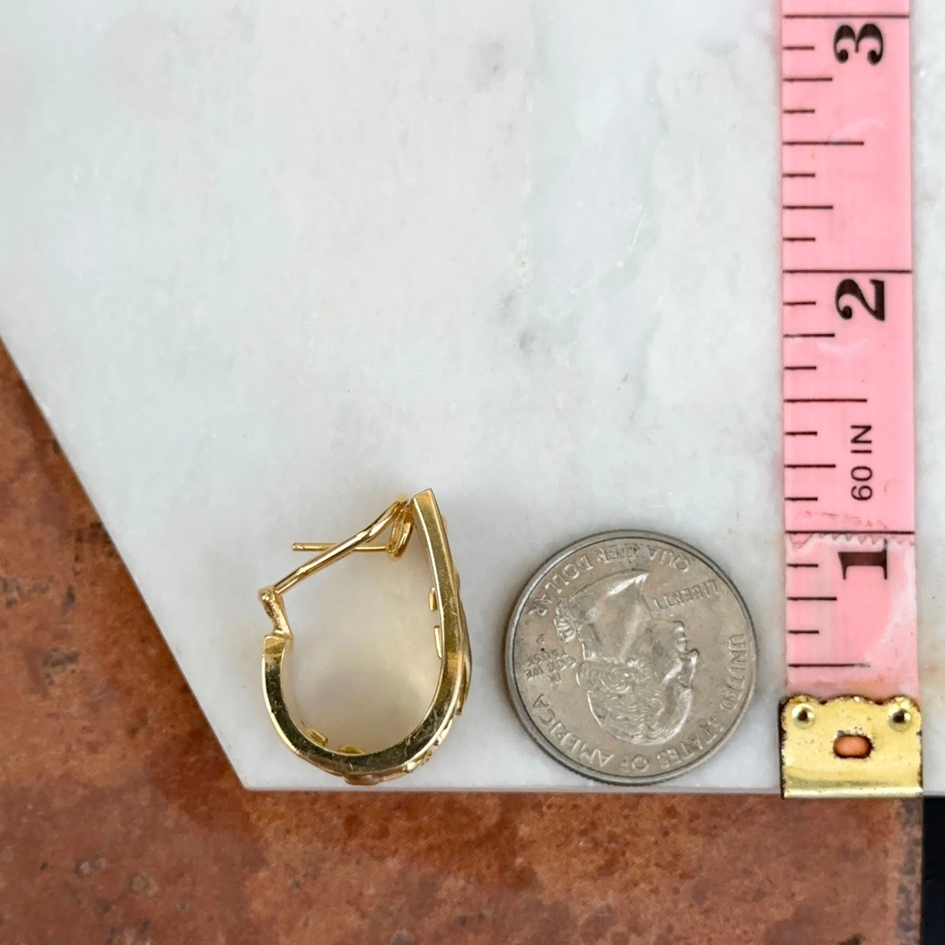 Estate 14KT Yellow   White Gold Panther Raised Design Hoop Earrings