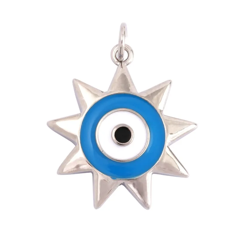 Exquisite 18K Gold Plated Evil Eye Gear Charm: Sparkling Cubic Zirconia Paved for Necklaces & Bracelets