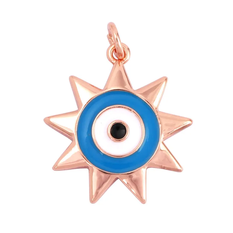 Exquisite 18K Gold Plated Evil Eye Gear Charm: Sparkling Cubic Zirconia Paved for Necklaces & Bracelets