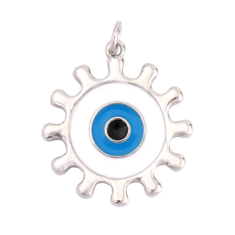 Exquisite 18K Gold Plated Evil Eye Gear Charm: Sparkling Cubic Zirconia Paved for Necklaces & Bracelets