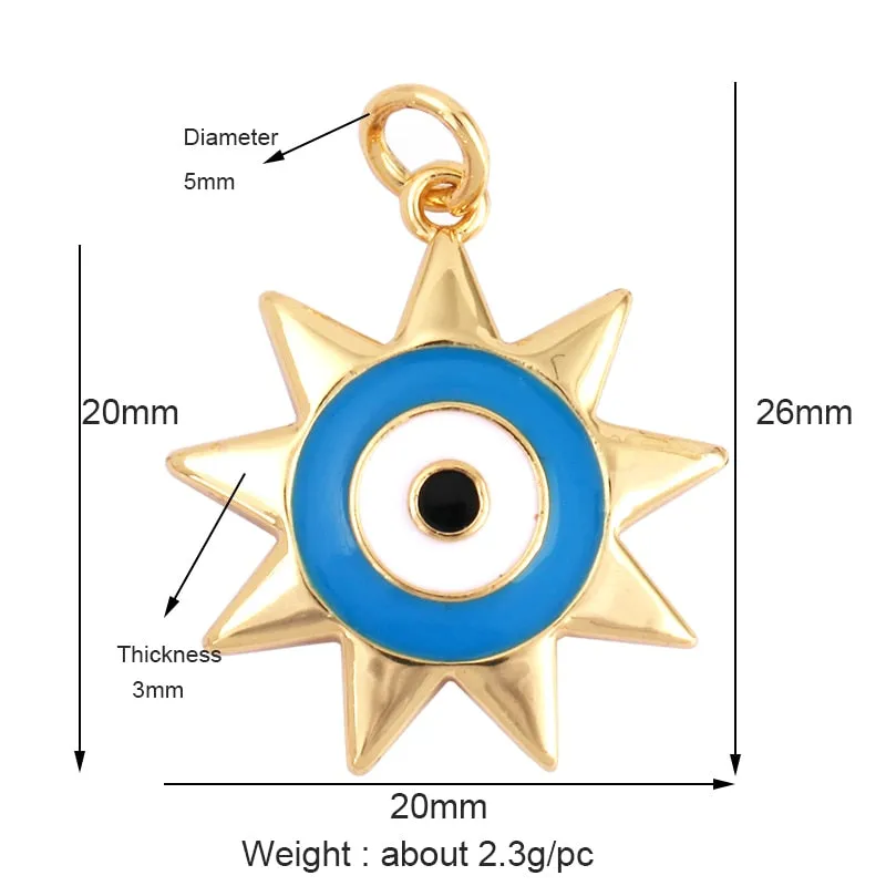 Exquisite 18K Gold Plated Evil Eye Gear Charm: Sparkling Cubic Zirconia Paved for Necklaces & Bracelets