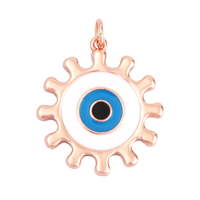 Exquisite 18K Gold Plated Evil Eye Gear Charm: Sparkling Cubic Zirconia Paved for Necklaces & Bracelets