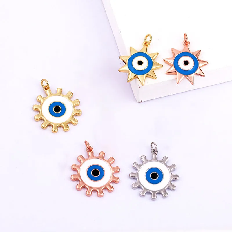 Exquisite 18K Gold Plated Evil Eye Gear Charm: Sparkling Cubic Zirconia Paved for Necklaces & Bracelets