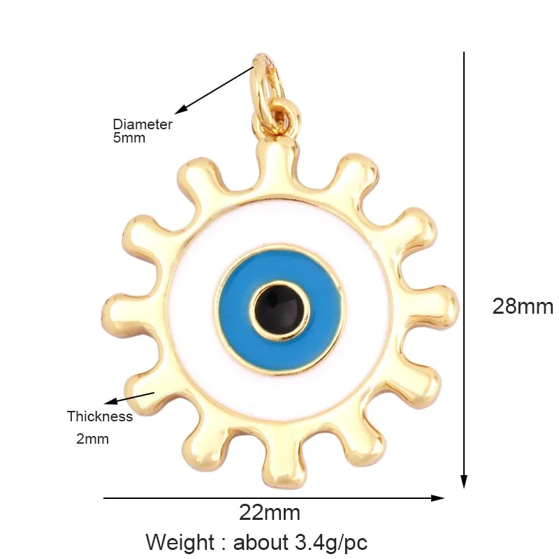 Exquisite 18K Gold Plated Evil Eye Gear Charm: Sparkling Cubic Zirconia Paved for Necklaces & Bracelets