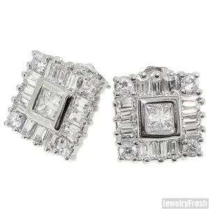 Fancy Baguette and Princess Cut Simulated Diamond Studs