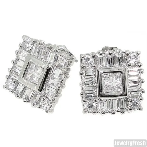 Fancy Baguette and Princess Cut Simulated Diamond Studs