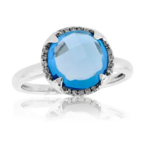Fancy Round Cut Blue Topaz and Diamond Halo Ring