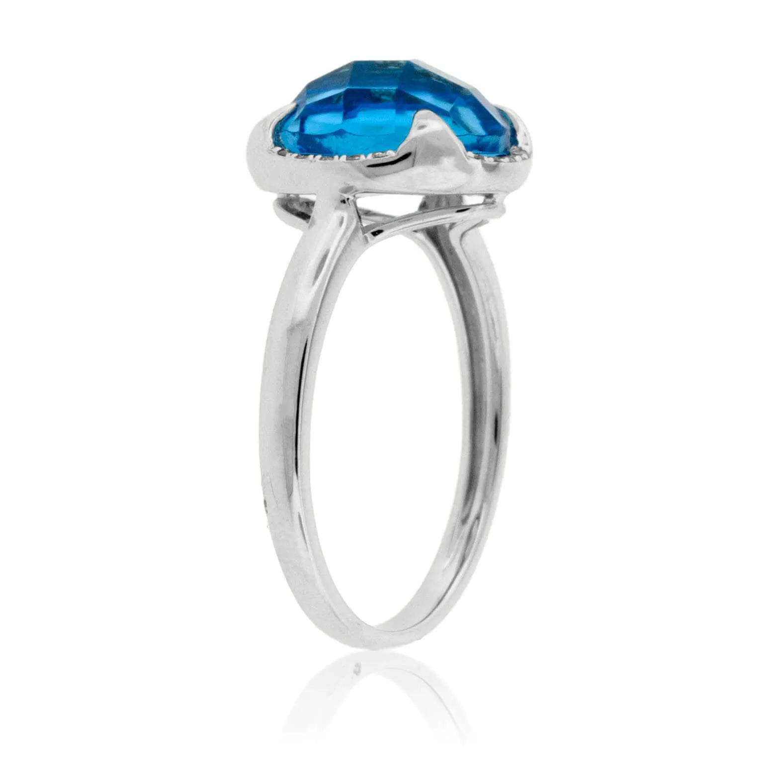 Fancy Round Cut Blue Topaz and Diamond Halo Ring
