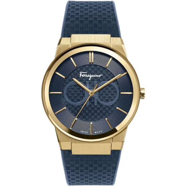 Ferragamo Contemporary Sapphire Blue Rubber Strap Blue Dial Quartz Watch For Gents - Sfhp00220