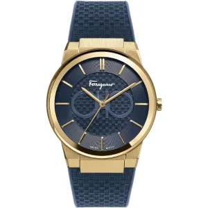 Ferragamo Contemporary Sapphire Blue Rubber Strap Blue Dial Quartz Watch For Gents - Sfhp00220