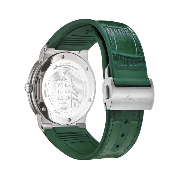 Ferragamo F-80 Classic Green Leather Strap Green Dial Quartz Watch For Gents - Sfdt00119