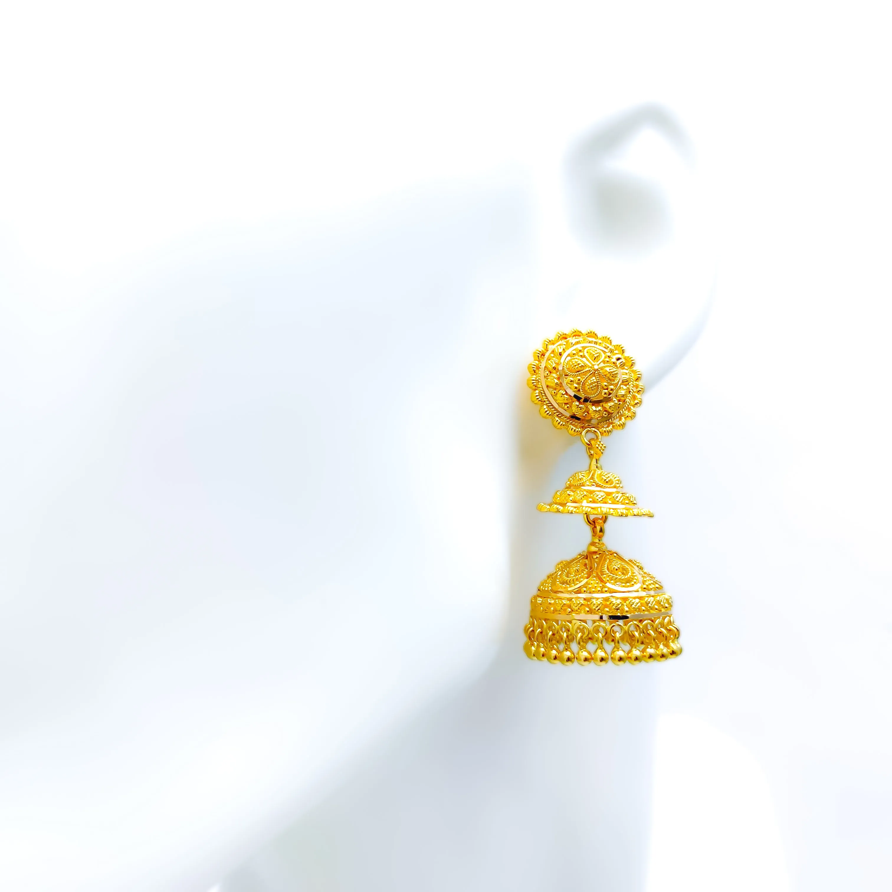 Festive Heirloom 22k Gold Floral Jhumki Earrings