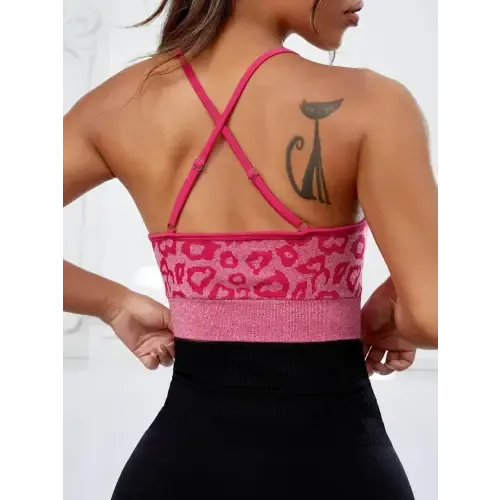 Fierce Crisscross Leopard Scoop Neck Active Bra for Stylish Workouts