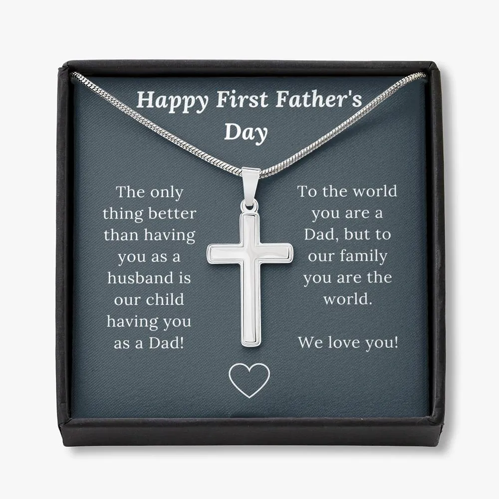First Father's Day Gift for Husband Love Wife & Child - Artisan Crafted Cross Necklace