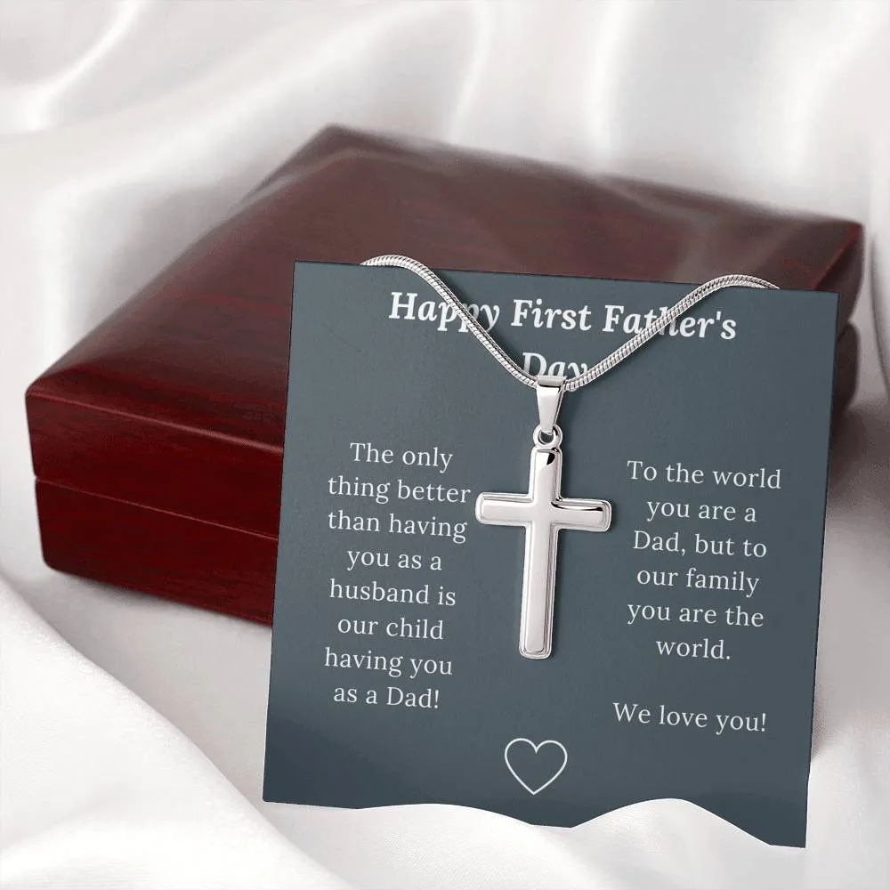 First Father's Day Gift for Husband Love Wife & Child - Artisan Crafted Cross Necklace