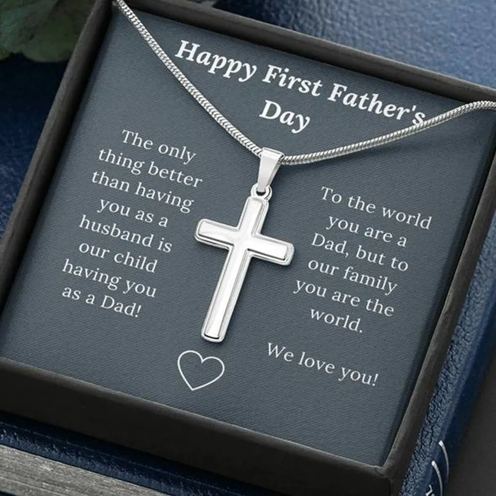 First Father's Day Gift for Husband Love Wife & Child - Artisan Crafted Cross Necklace