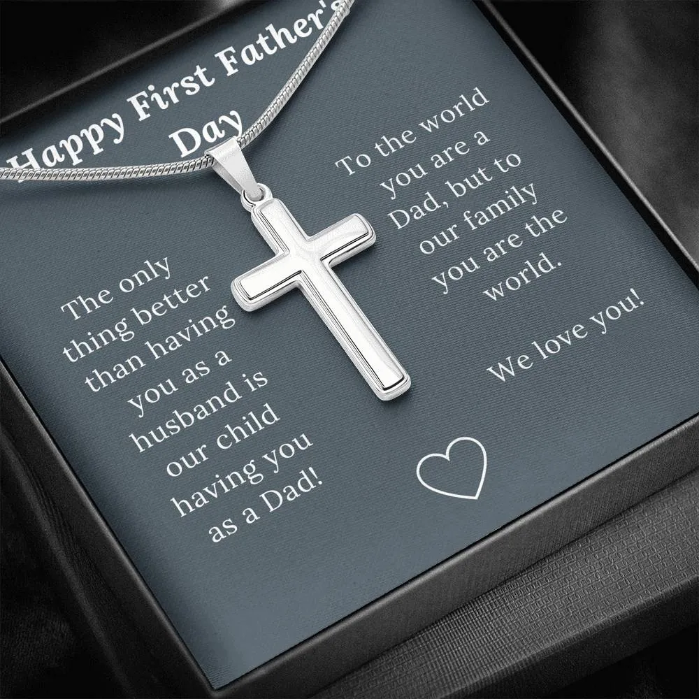First Father's Day Gift for Husband Love Wife & Child - Artisan Crafted Cross Necklace
