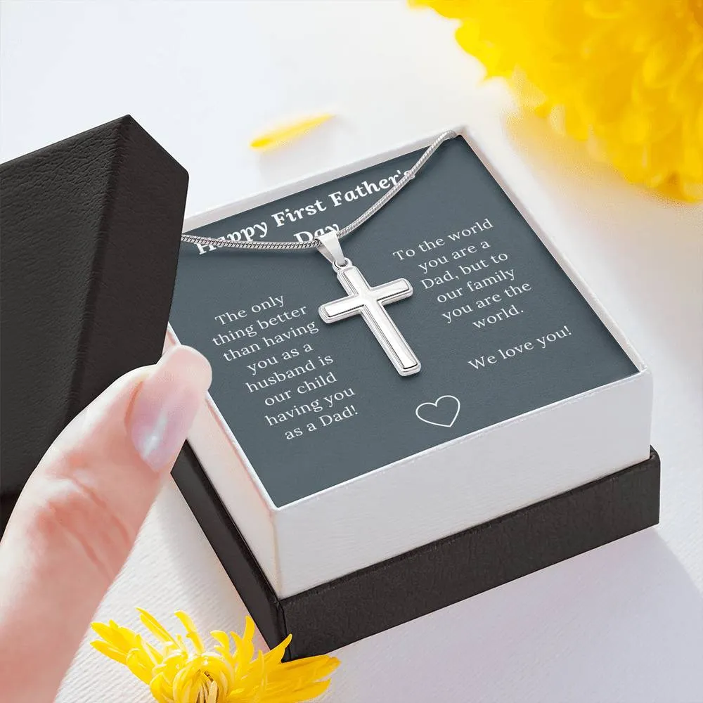 First Father's Day Gift for Husband Love Wife & Child - Artisan Crafted Cross Necklace