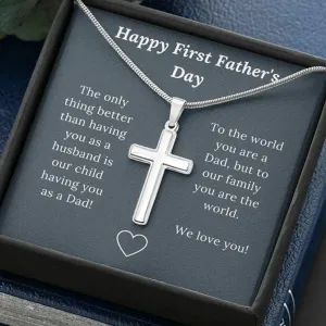 First Father's Day Gift for Husband Love Wife & Child - Artisan Crafted Cross Necklace