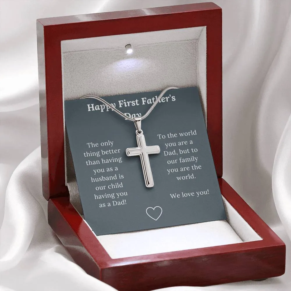 First Father's Day Gift for Husband Love Wife & Child - Artisan Crafted Cross Necklace