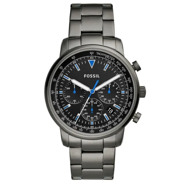 Fossil Goodwin Smoke Stainless Steel Black Dial Chronograph Quartz Watch for Gents - FS5518