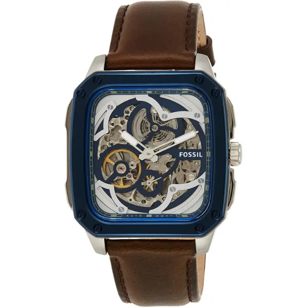 Fossil Inscription Brown Leather Strap Skeleton Multicolor Dial Automatic Watch for Gents - BQ2571
