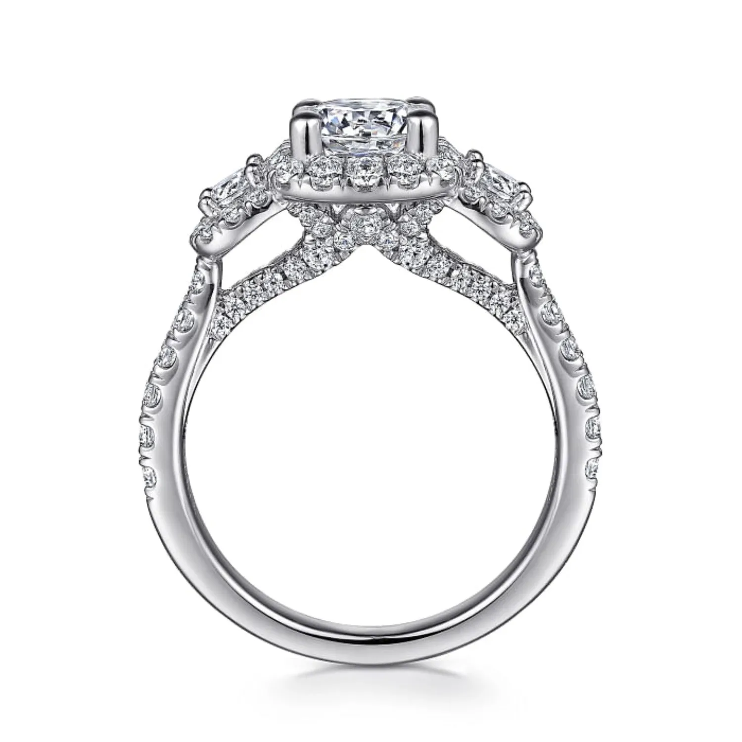 Gabriel & Co. "Lavender" Three Diamond Halo Engagement Ring