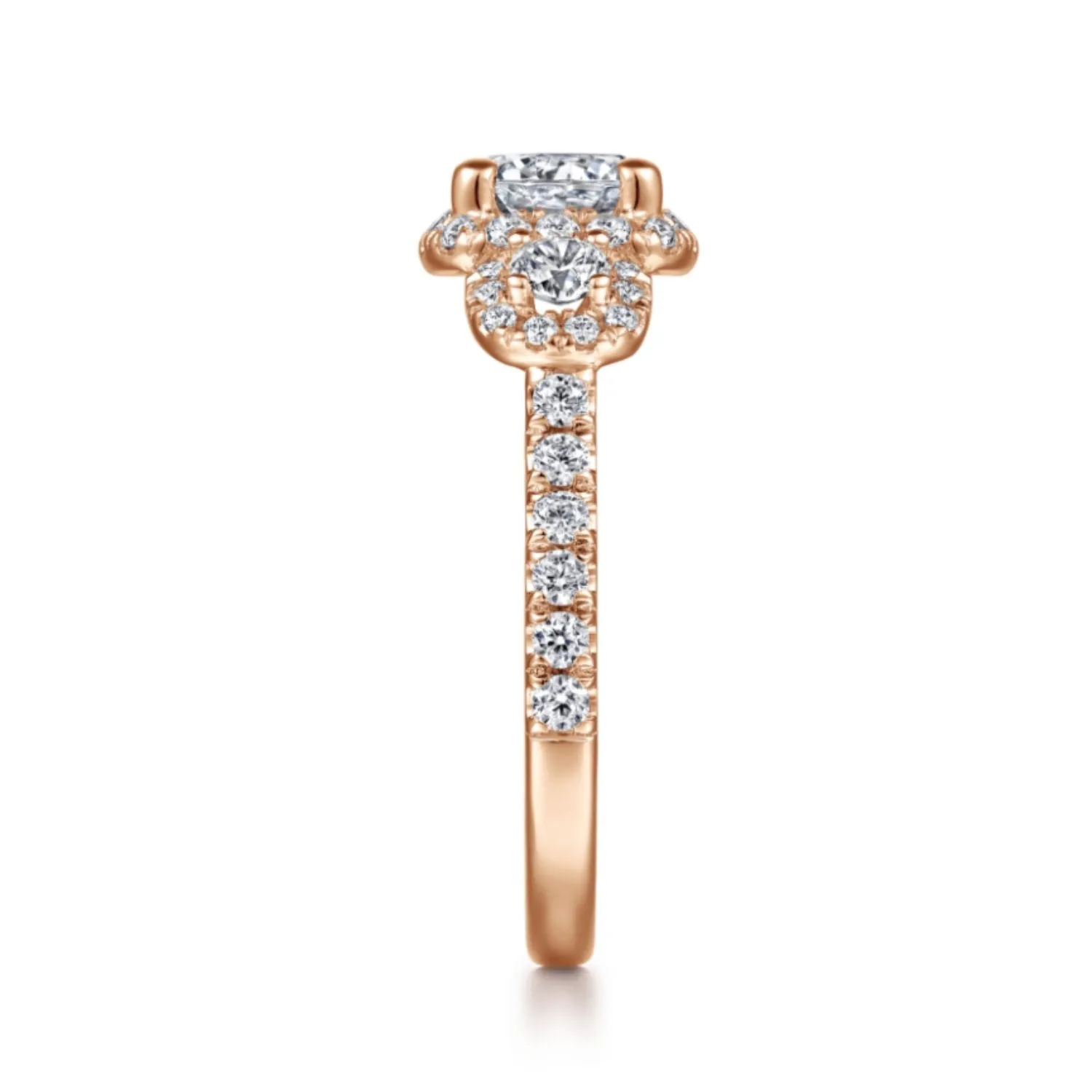 Gabriel & Co. "Lavender" Three Diamond Halo Engagement Ring
