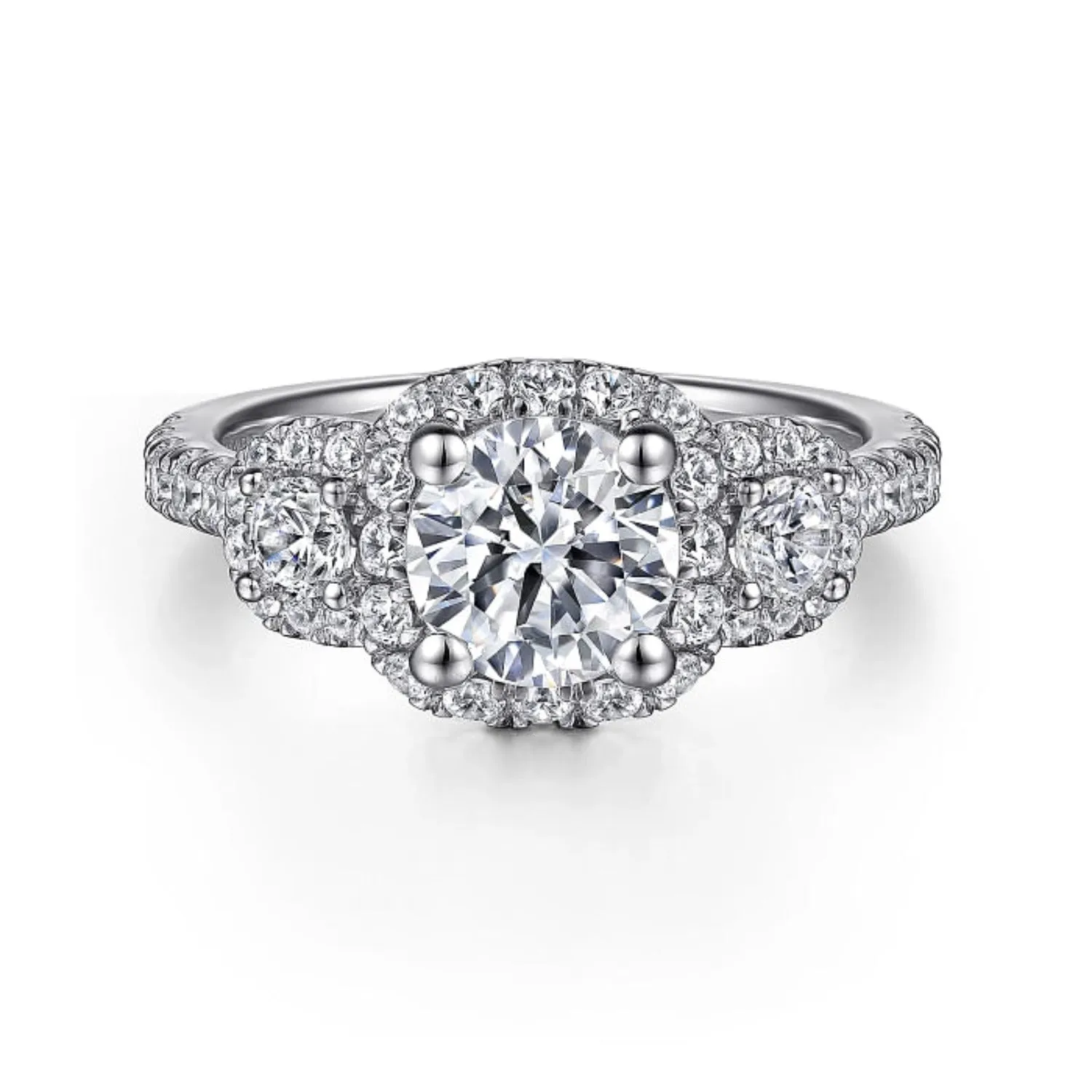 Gabriel & Co. "Lavender" Three Diamond Halo Engagement Ring