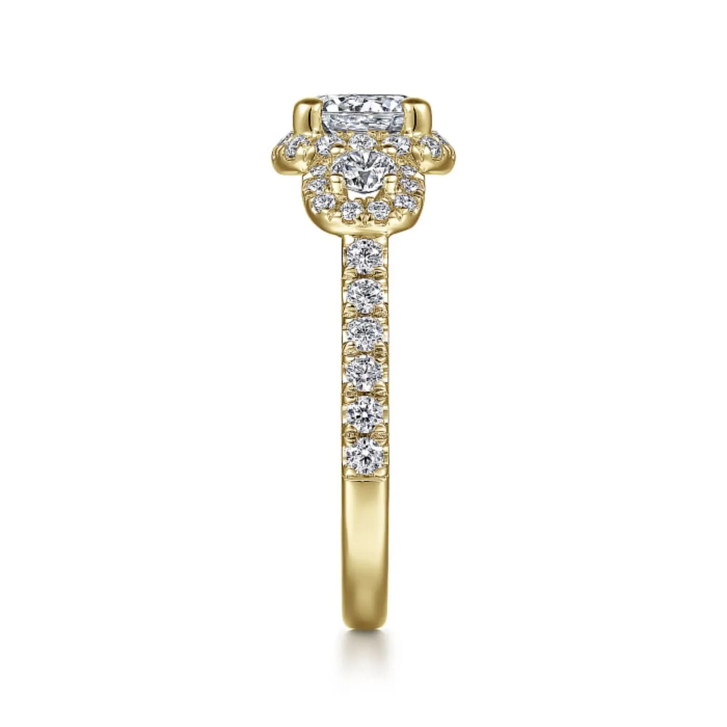 Gabriel & Co. "Lavender" Three Diamond Halo Engagement Ring