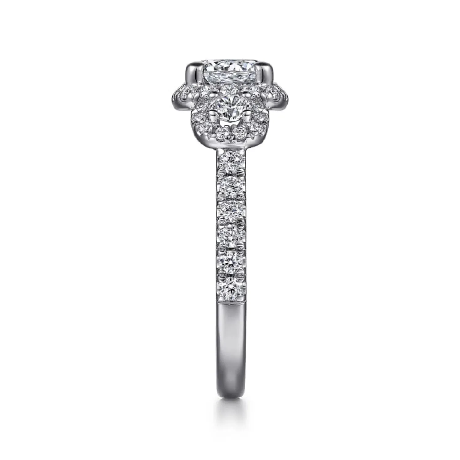 Gabriel & Co. "Lavender" Three Diamond Halo Engagement Ring