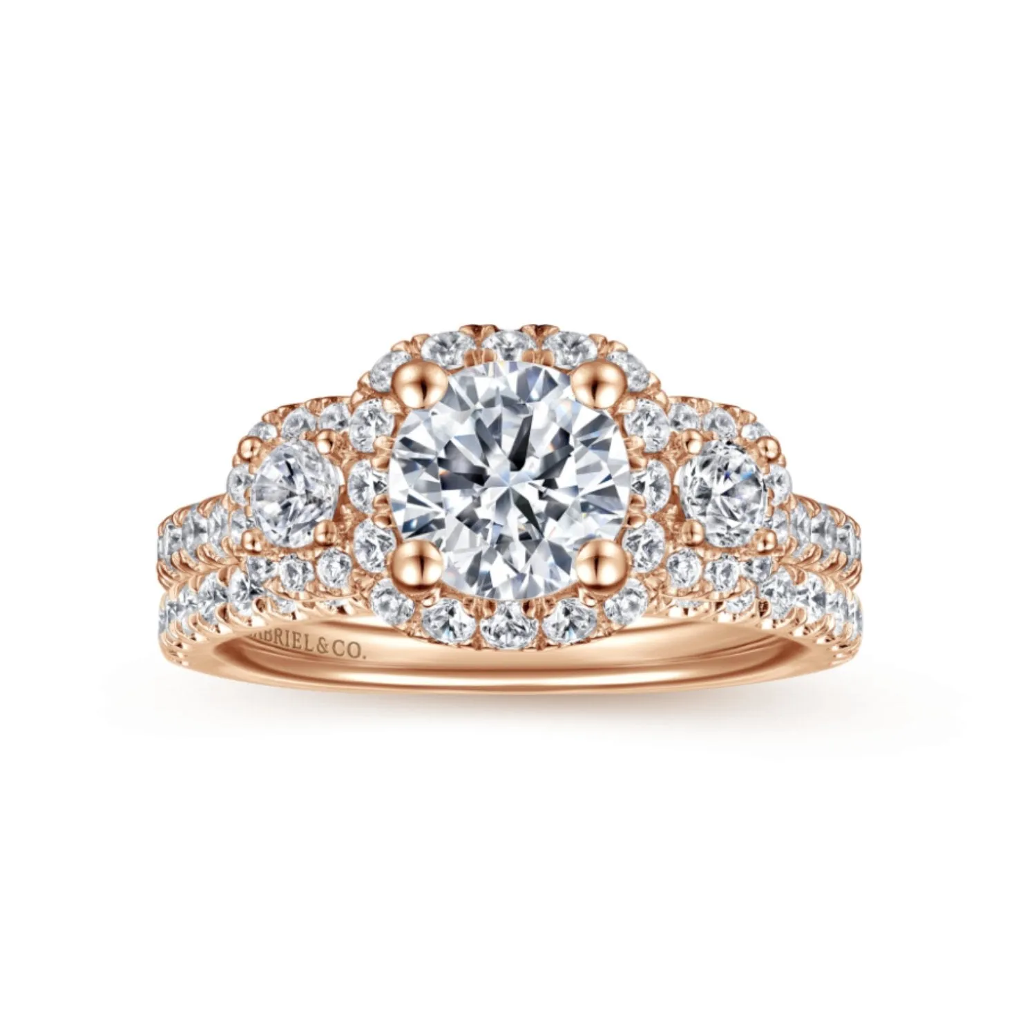 Gabriel & Co. "Lavender" Three Diamond Halo Engagement Ring