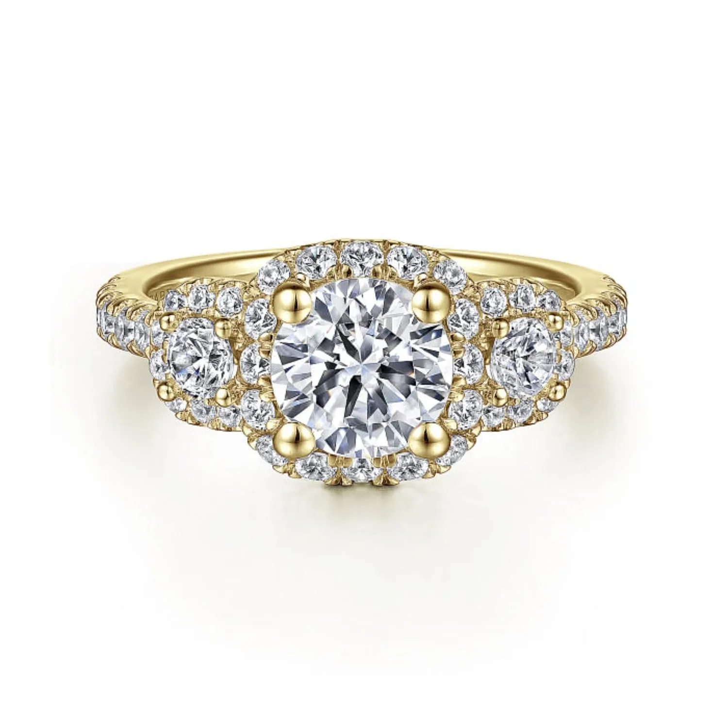Gabriel & Co. "Lavender" Three Diamond Halo Engagement Ring