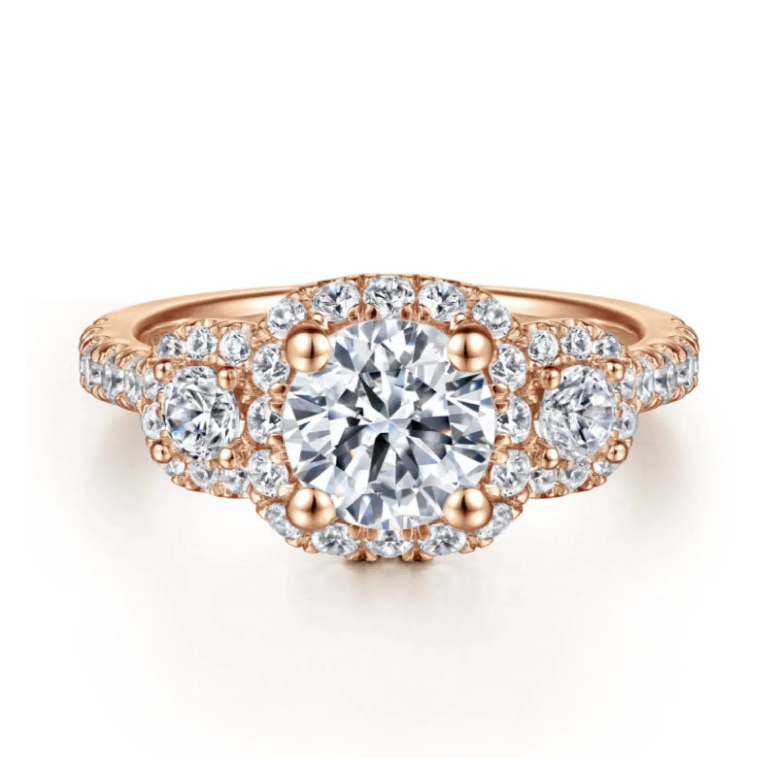Gabriel & Co. "Lavender" Three Diamond Halo Engagement Ring