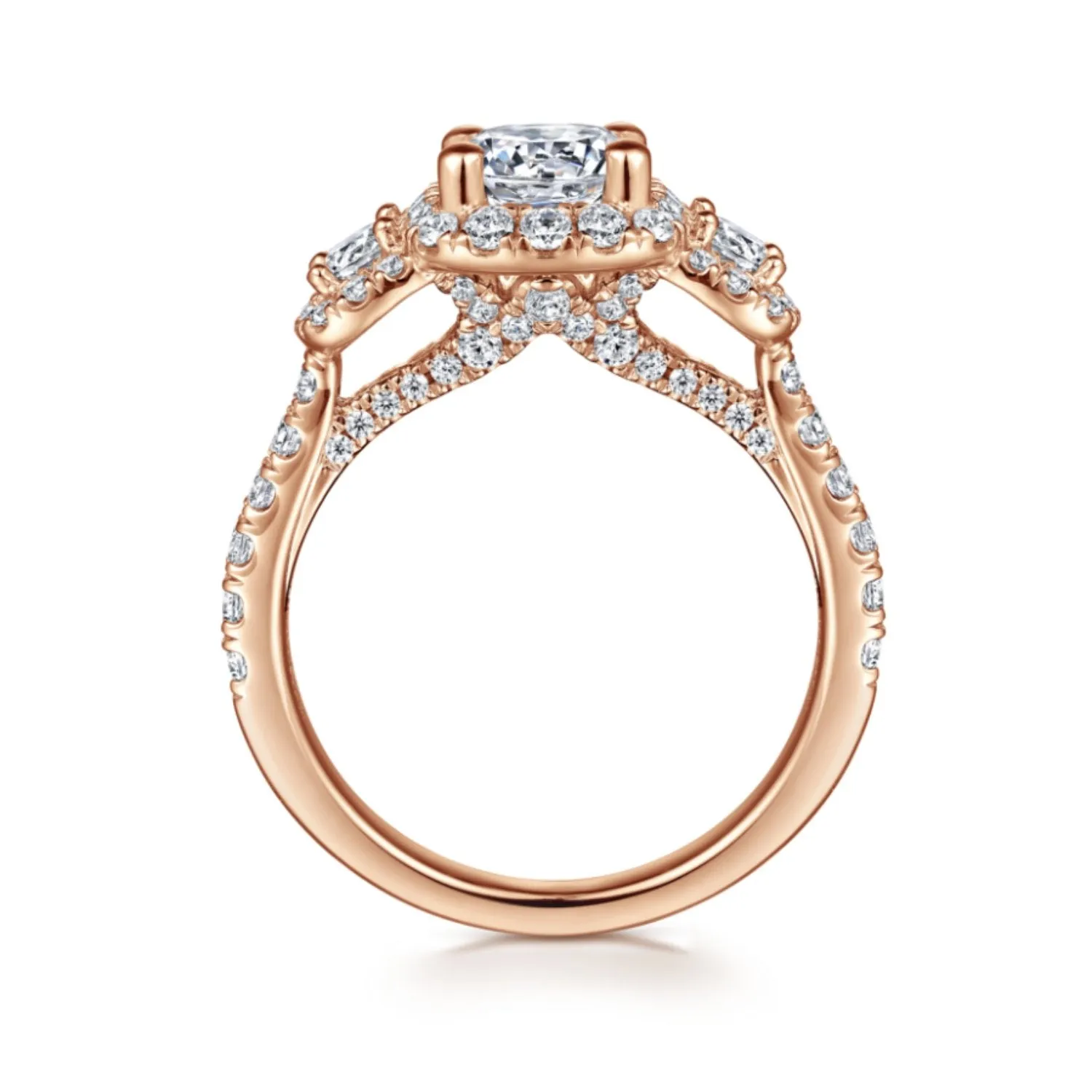 Gabriel & Co. "Lavender" Three Diamond Halo Engagement Ring