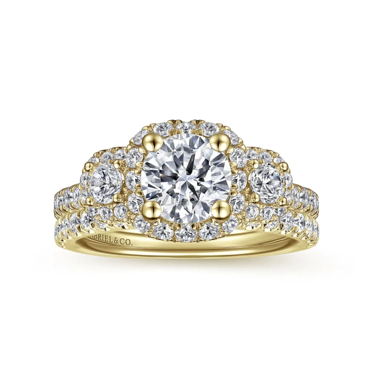 Gabriel & Co. "Lavender" Three Diamond Halo Engagement Ring