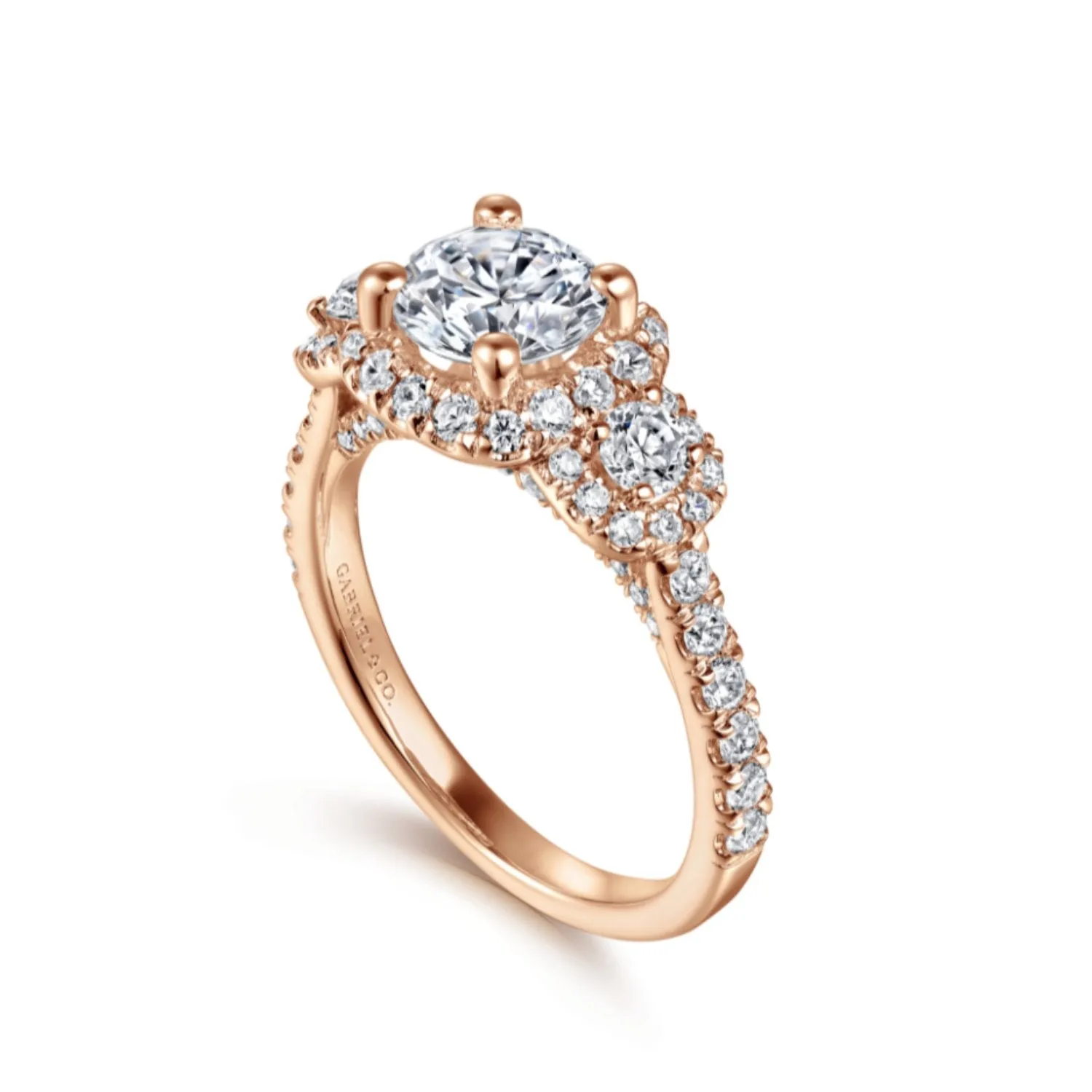 Gabriel & Co. "Lavender" Three Diamond Halo Engagement Ring