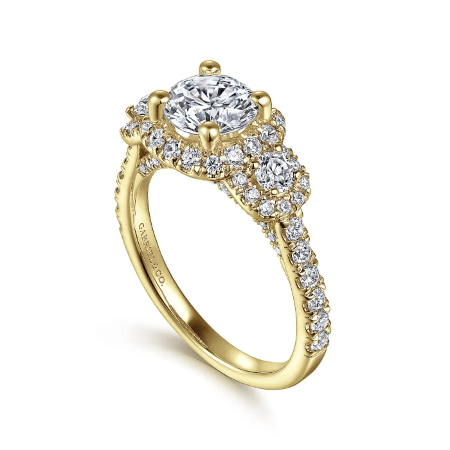 Gabriel & Co. "Lavender" Three Diamond Halo Engagement Ring