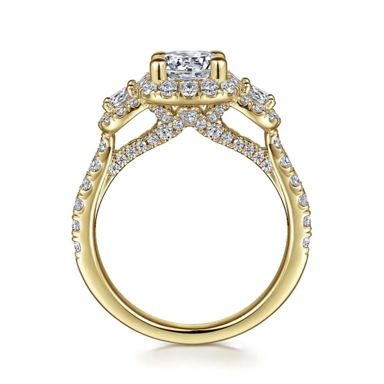 Gabriel & Co. "Lavender" Three Diamond Halo Engagement Ring