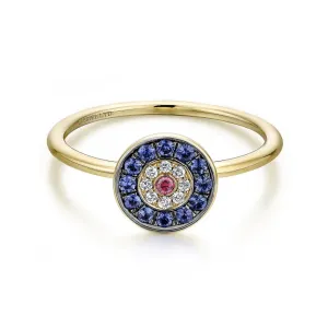Gabriel & Co. Round "Evil Eye" Diamond, Sapphire, and Ruby Ring