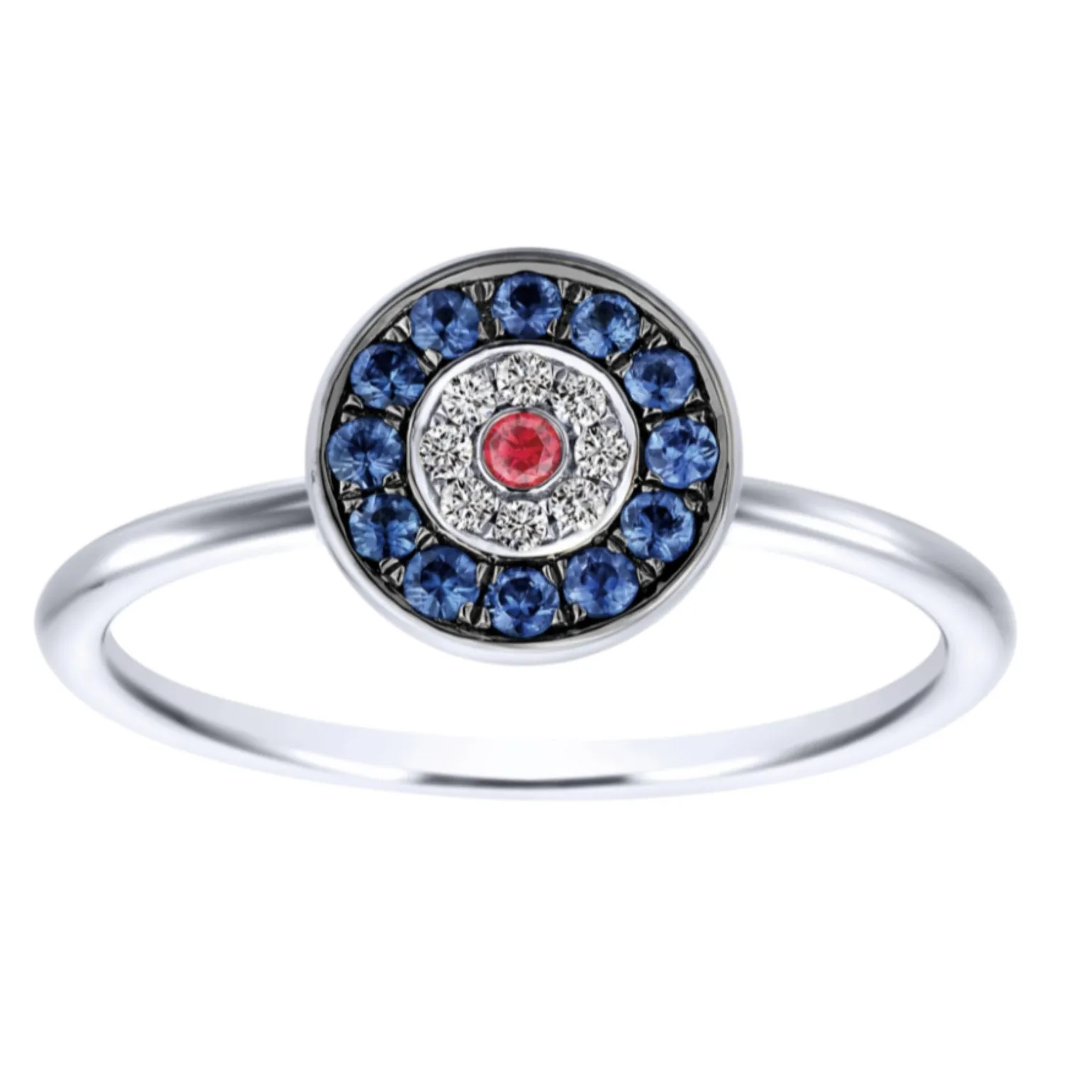 Gabriel & Co. Round "Evil Eye" Diamond, Sapphire, and Ruby Ring
